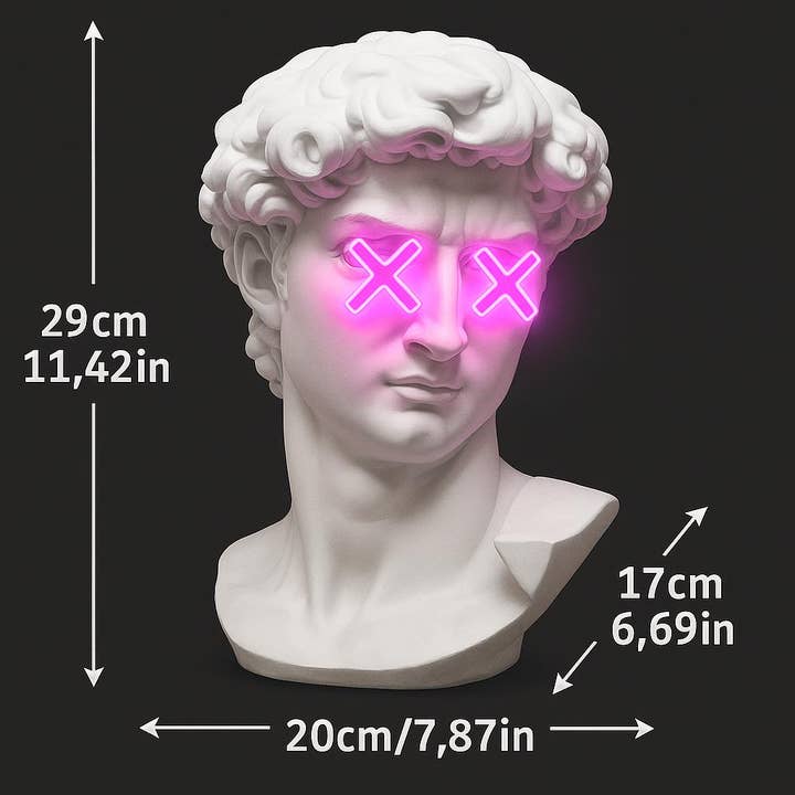 CityNeon - Wholesale Accent/Desk Lamp - Custom Neon Bust Lamp – Michelangelo David Face with Pink LED Eyes – Unique Nightstand Art Decor - Limited Edition2