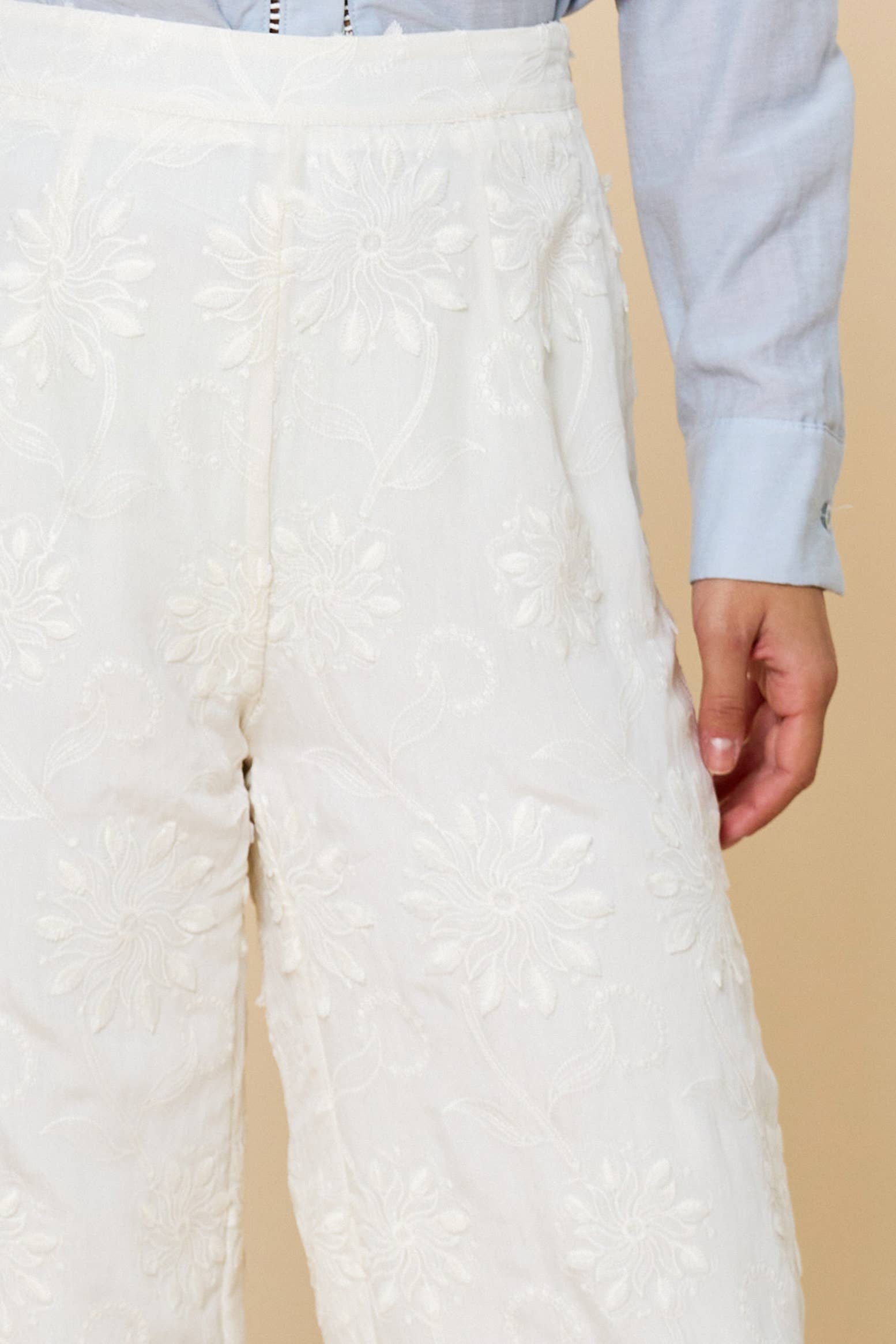 NATURAL ILP3633 Floral Embroidery Scalloped Wide Leg Pants  for wholesale on Faire1