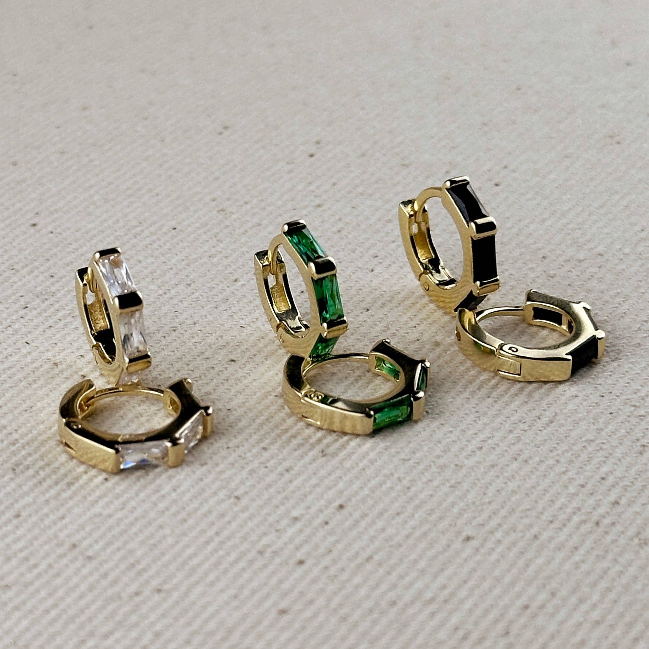 GoldFi - Wholesale Hoop Earrings - 18k Gold Filled Colored Baguette CZ Clicker Hoop Earrings5