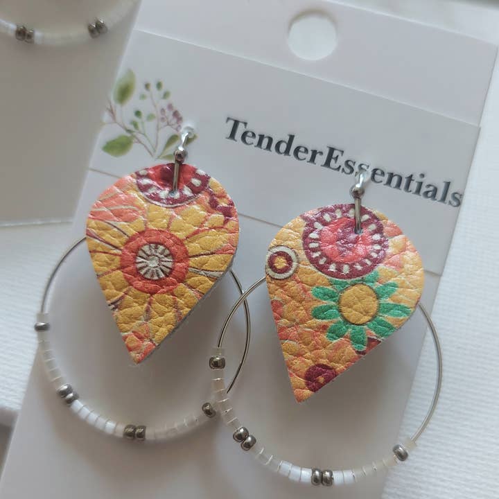 Hoop earrings, Leather hoop earrings, Summer hoop earrings for wholesale by TenderEssentials ~ handmade jewelry