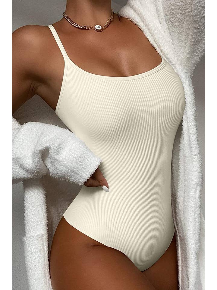HIDDENBRAND - Wholesale Bodysuit - Women's - basic knit white camisole bodysuit