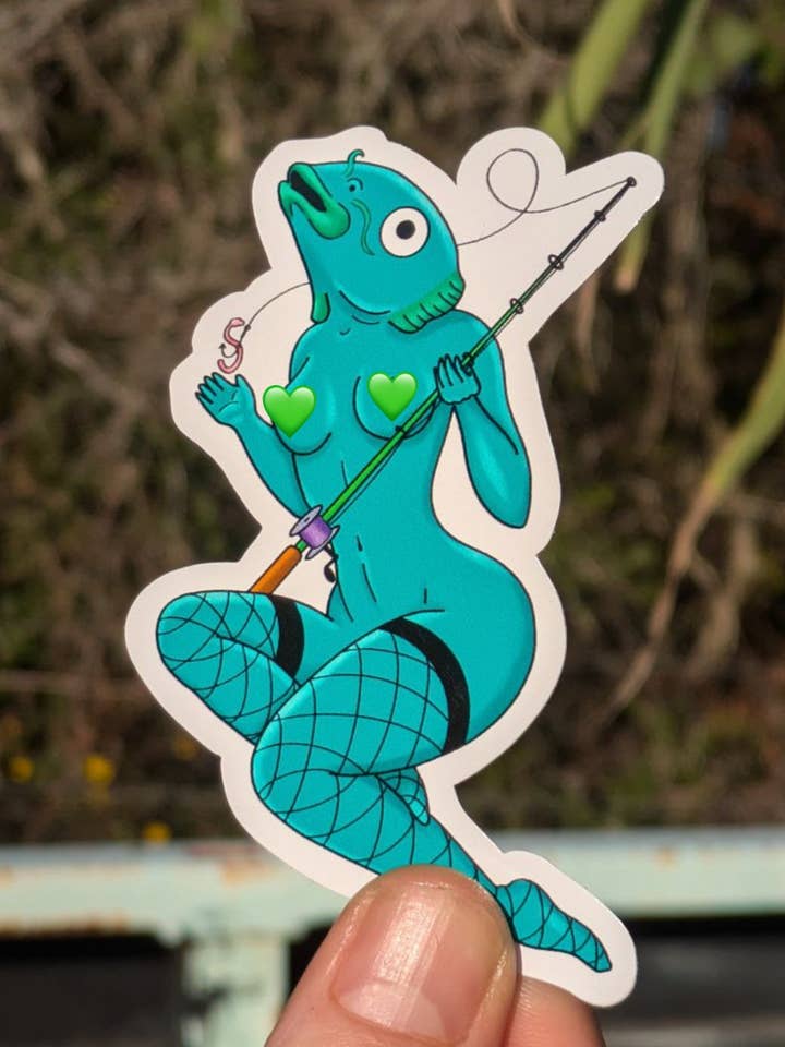 Catfish the Reverse Mermaid Sticker for wholesale by GAAS Art