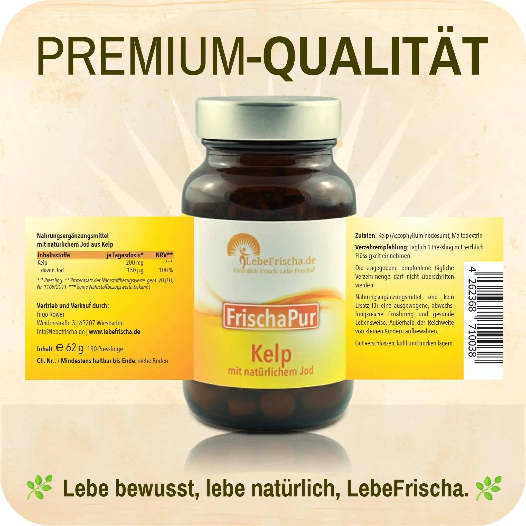 LebeFrischa - Venta al por mayor Suplementos/vitaminas para beber - LebeFrischa Alga Kelp – Yodo Natural 180 Comprimidos2