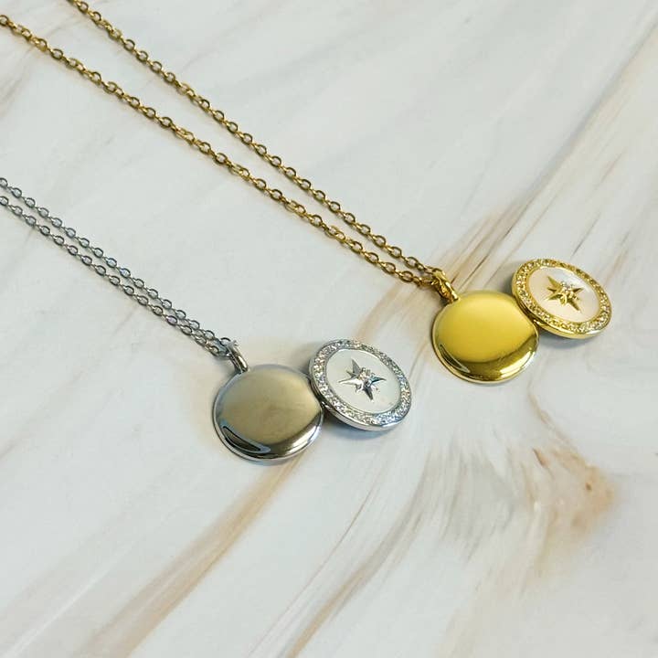 Ellison+Young - Wholesale Pendant/Charm Necklace - Shine Compass Open Locket Pendant Necklace