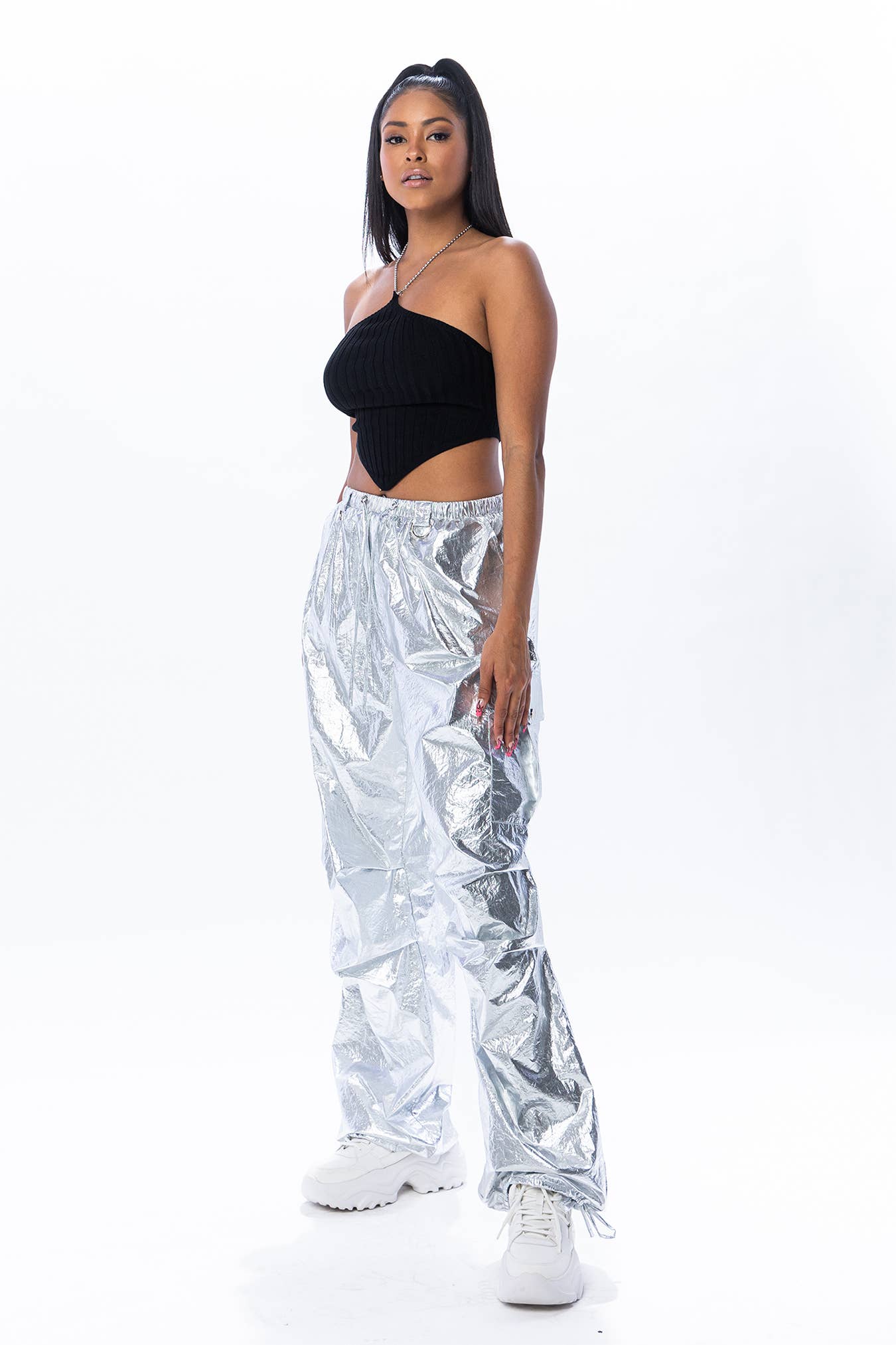No Vacancy - Wholesale Pants - Women's - Metallic low waist cargo parachute pants5