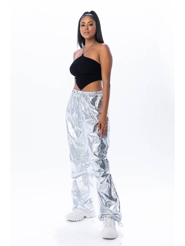 No Vacancy - Wholesale Pants - Women's - Metallic low waist cargo parachute pants5