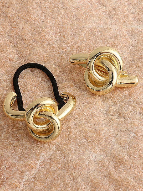 VividLux - Vente Élastique à cheveux - Attache-cheveux nœud en métal minimaliste6