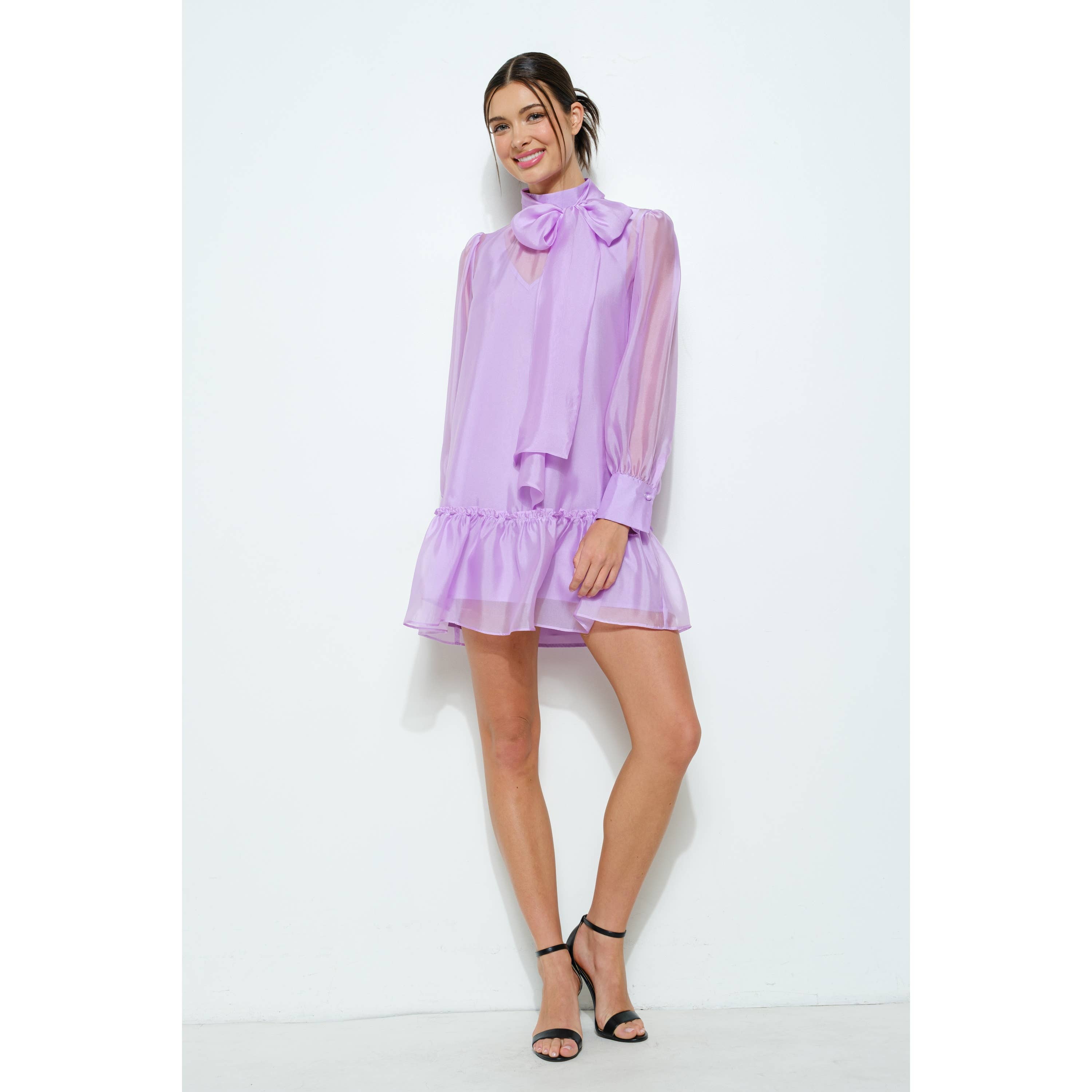 INA – Vestido - Mulher por atacado – Vestido Mini de Chiffon Pastel com Laço Transparente18