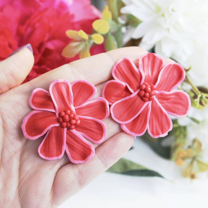 Studio Niani - Wholesale Dangle Earrings - Red Flower Earrings, Statement Clay Earrings, Polymer Clay2