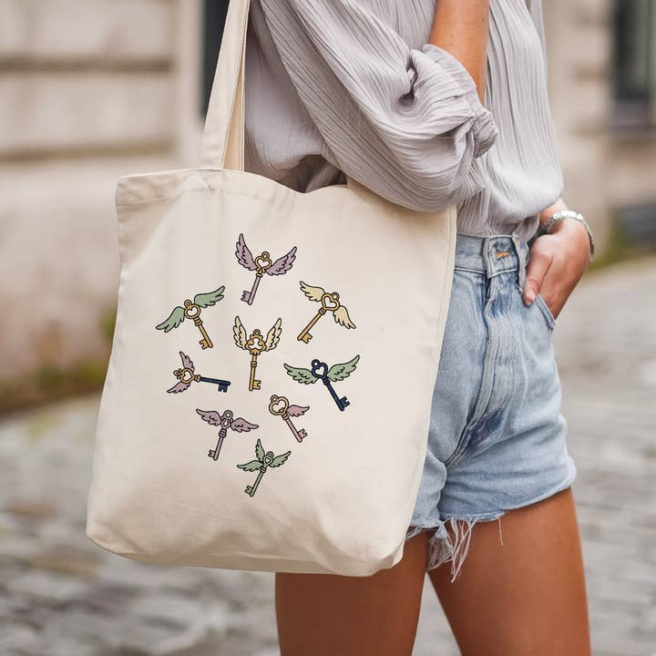 Flying Keys Wizard Canvas Tote Bag for wholesale by DaisyChainDesignCo