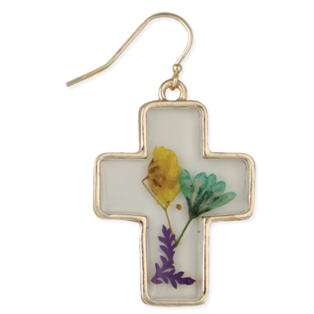 ZAD - Wholesale Dangle Earrings - Gold Cross Dried Flower Earrings3