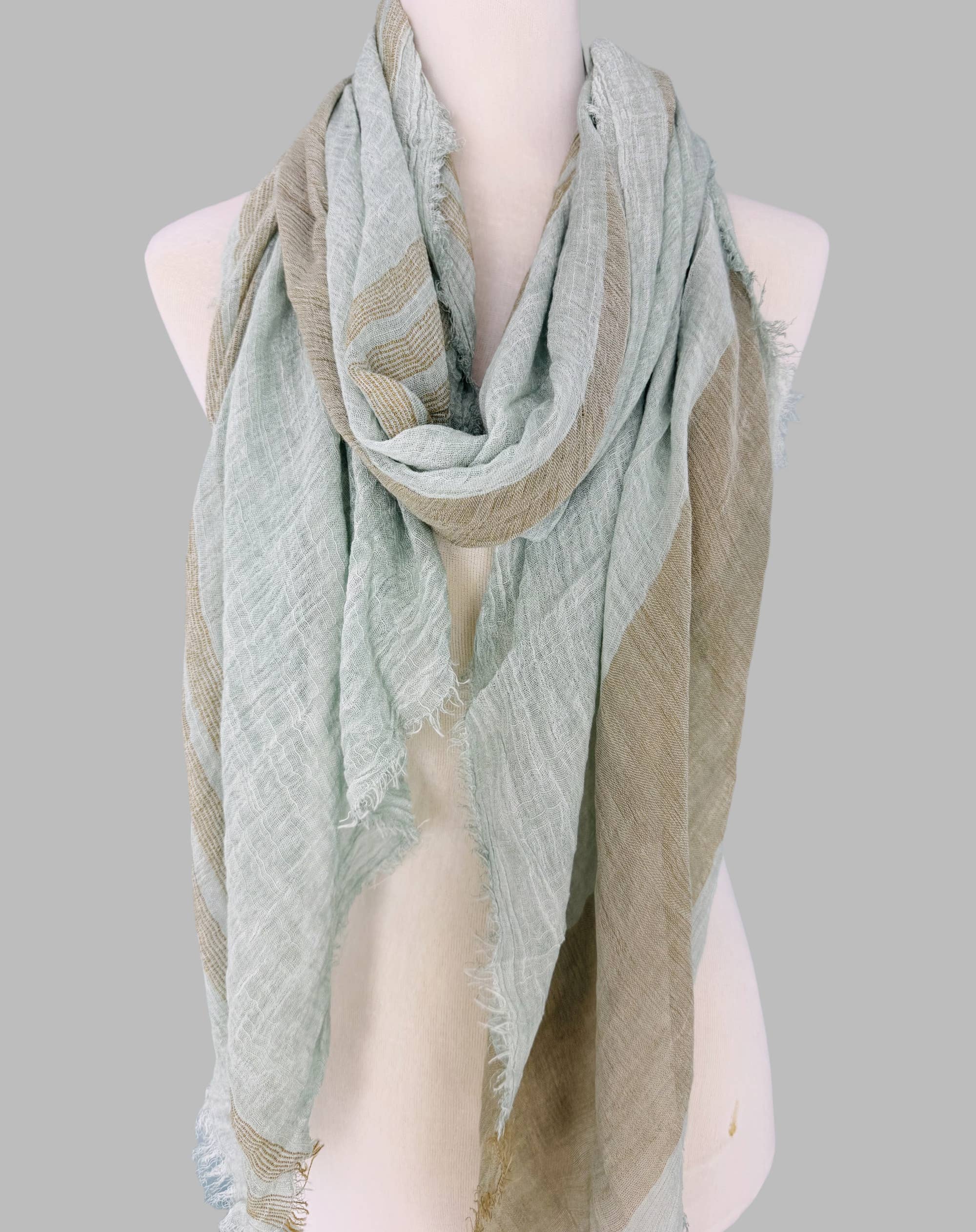 JC Sunny Fashion - Wholesale Scarf - Women's - Classic Vintage Stonewash Stripe-Trimmed Scarf2