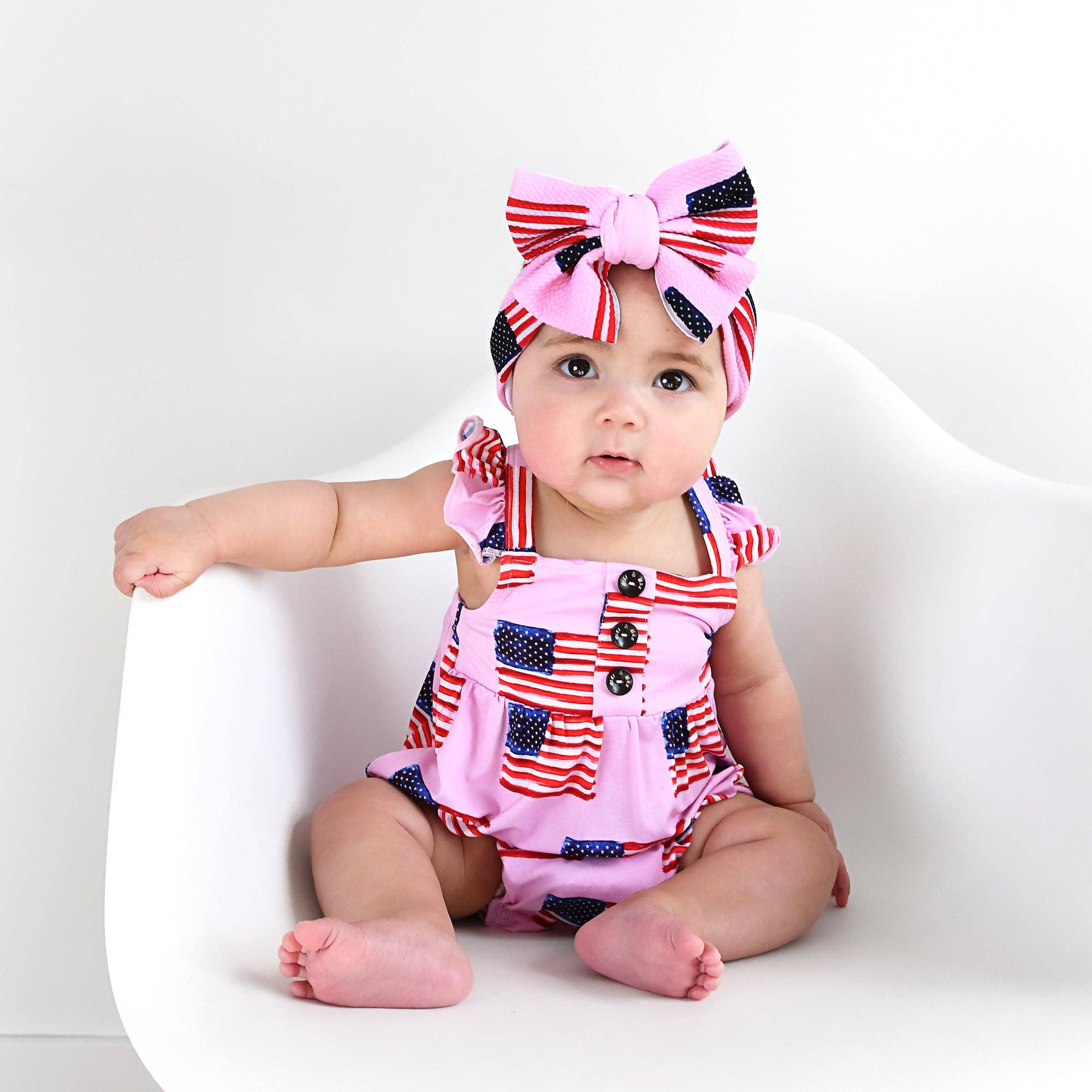 Gigi and Max - Wholesale Bodysuit (Non-Footed) - Baby - Betty Pink Flag Button Bubble Bamboo 4th of July7