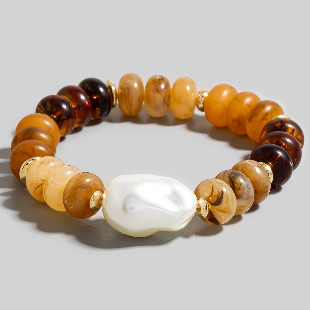 The Looks by Fame Accessories - Wholesale Beaded Bracelet - Wide Marble Resin And Disc Beaded Bracelet5
