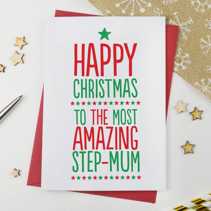Amazing Step-Mum Christmas Card for wholesale by A is for Alphabet Ltd