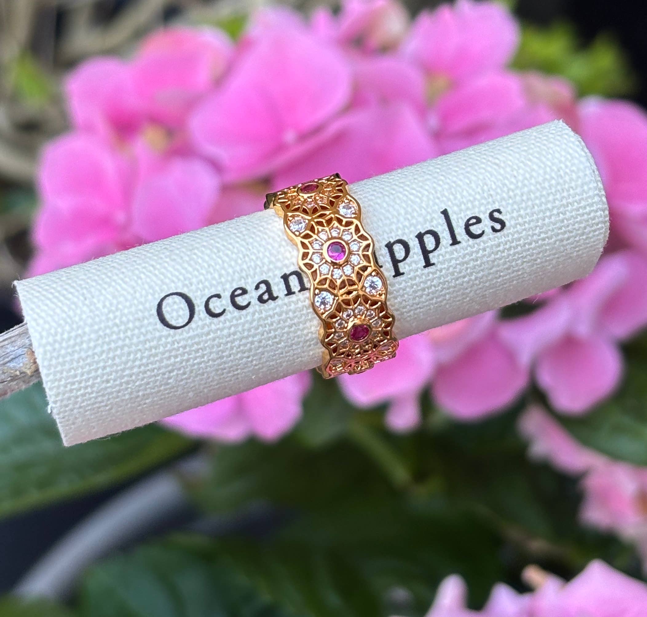 Ocean Ripples - Wholesale Multi-Stone Ring - 18ct Gold Plated Cubic Zirconia Flower Lace Ring 0