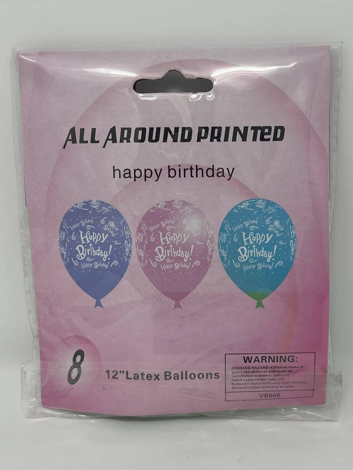 8ct 12" Large Helium Balloons Assorted Designs for wholesale by USA HomeMax