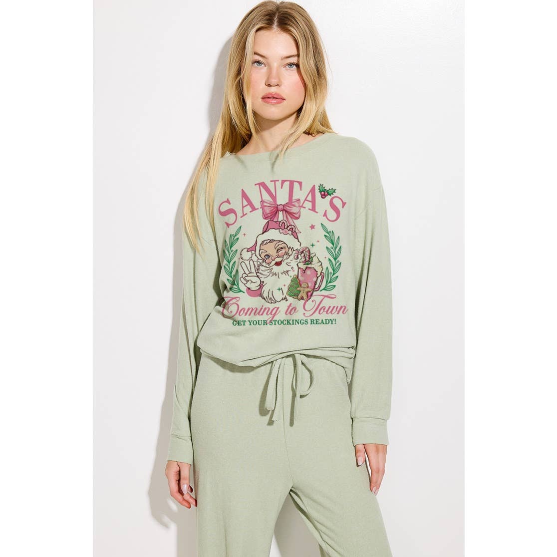 Phil Love - Wholesale Lounge Set - Women's - Santa Christmas print soft loungewear set9