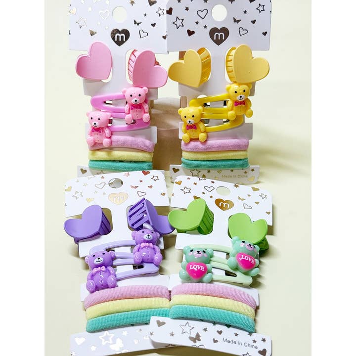 Love Bear Theme Multi Hair Accessories Set for wholesale by Funteze