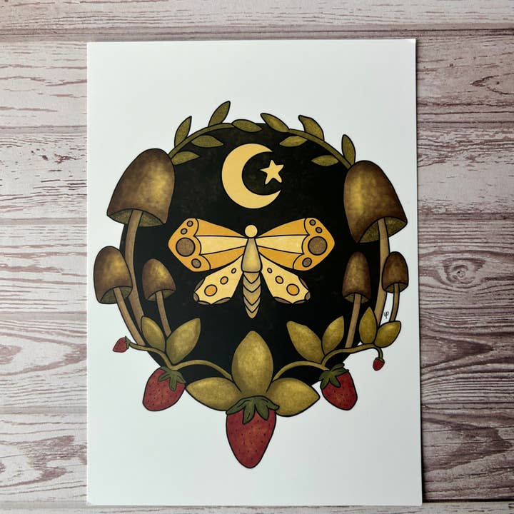 Celestial Mushroom Moth, Art Print Postcard for wholesale by Yesterday’s Present
