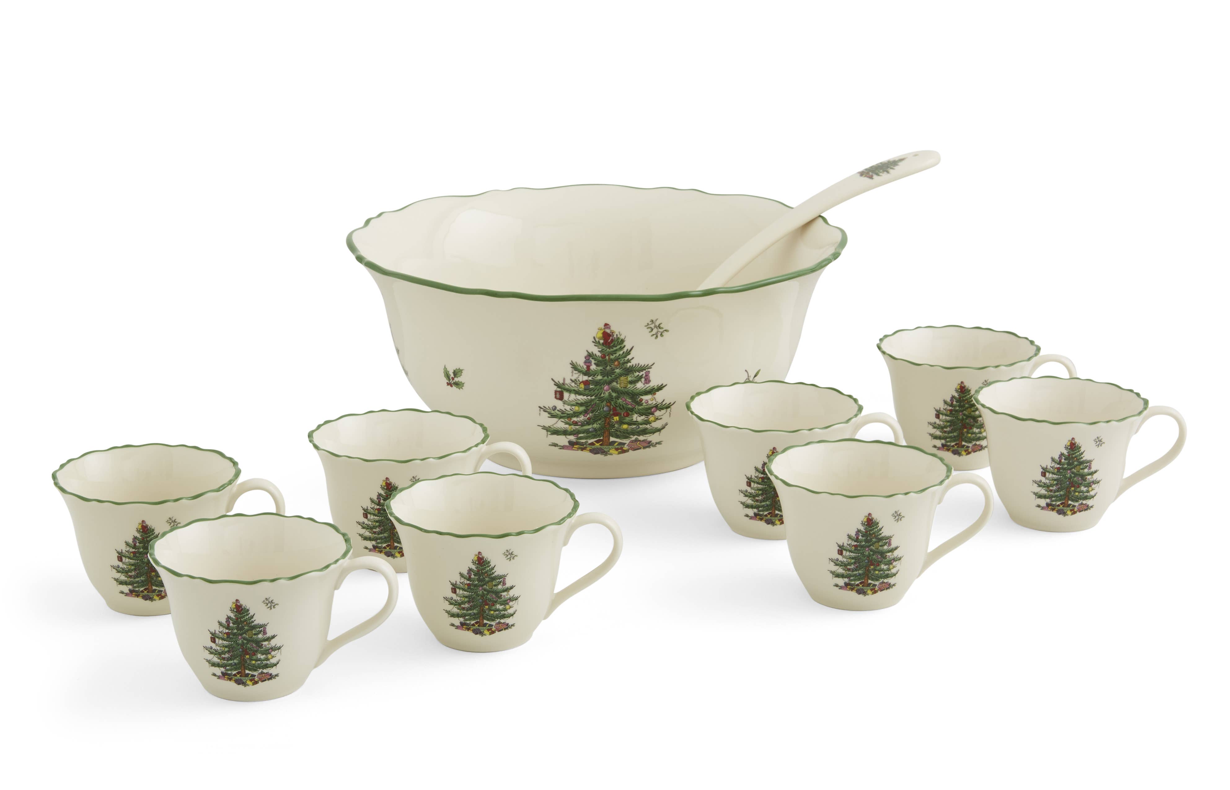 Portmeirion, Spode, Pimpernel, Nacthmann, Wrendale Designs - Wholesale Bowl - Christmas Tree 10 Pc Punch Bowl W/cups&ladle