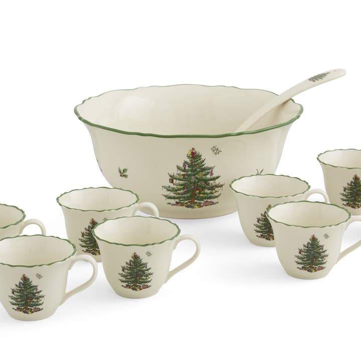 Christmas Tree 10 Pc Punch Bowl W/cups&ladle for wholesale by Portmeirion, Spode, Pimpernel, Nacthmann, Wrendale Designs