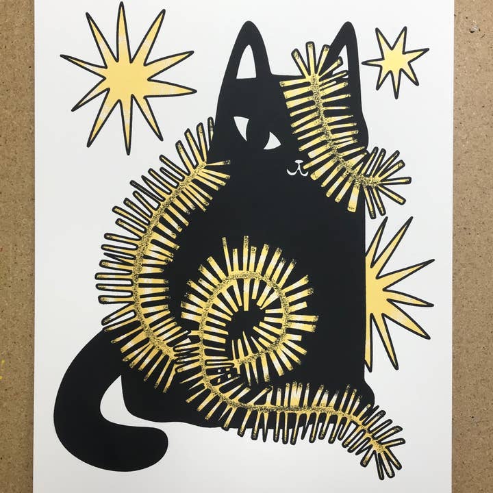 Tinsel Cat Screen Printed Poster for wholesale by Secret Planet