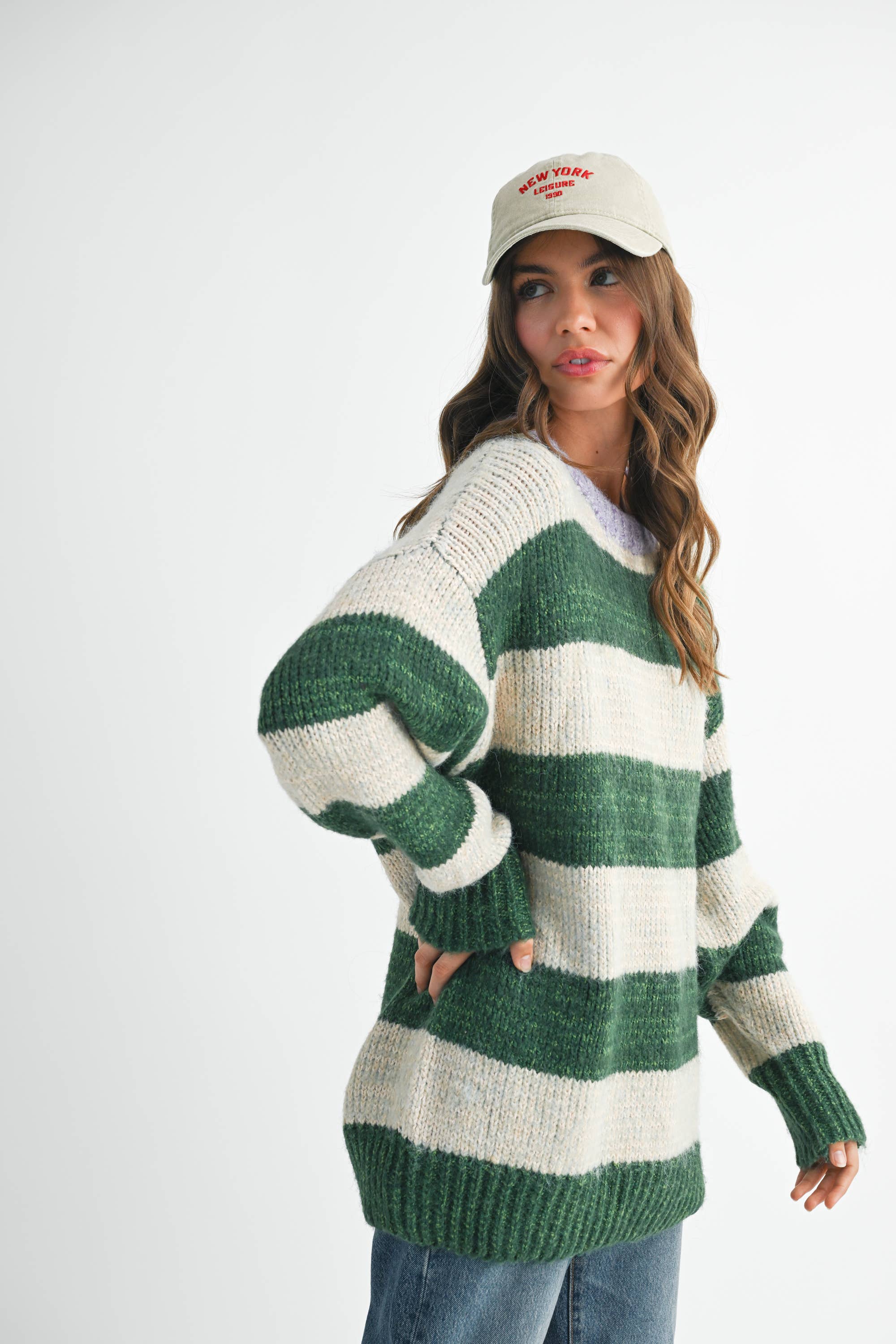 Green 3288GK Oversized Striped Sweater for wholesale on Faire12