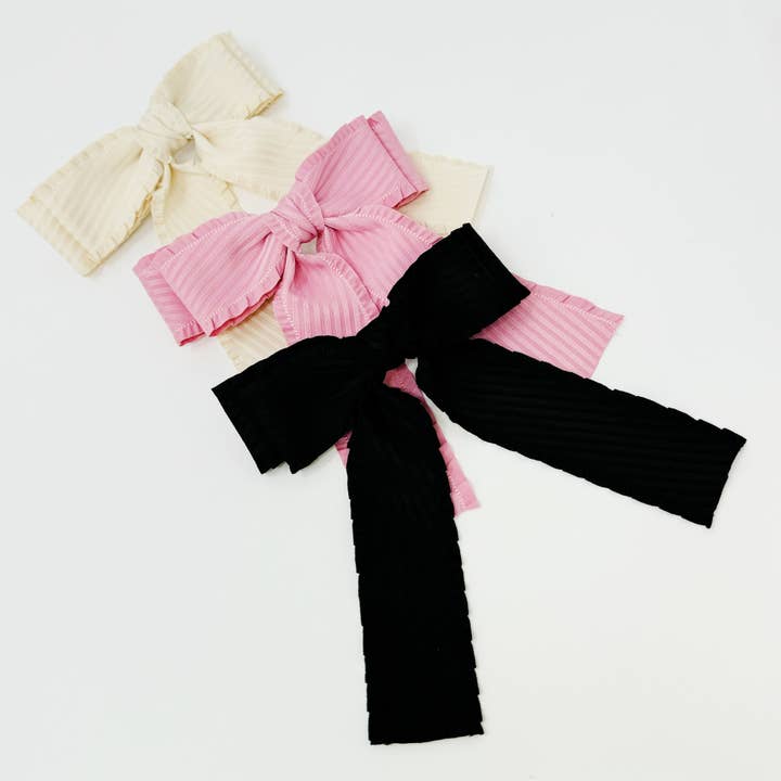 Ellison+Young - Wholesale Hair Clip - Women's - Frilled and Textured Doubled Bow Hair Clip