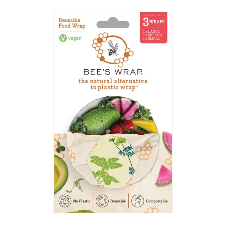 Bee's Wrap - Wholesale Food Storage Wrap/Bag - Assorted 3 Pack - Herb Garden, Plant Based Wax