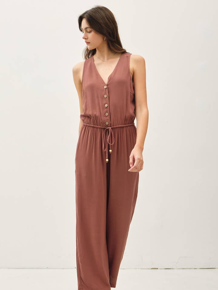 Be Cool - Wholesale Jumpsuit - Women's - BUTTON UP V-NECK JUMPSUIT