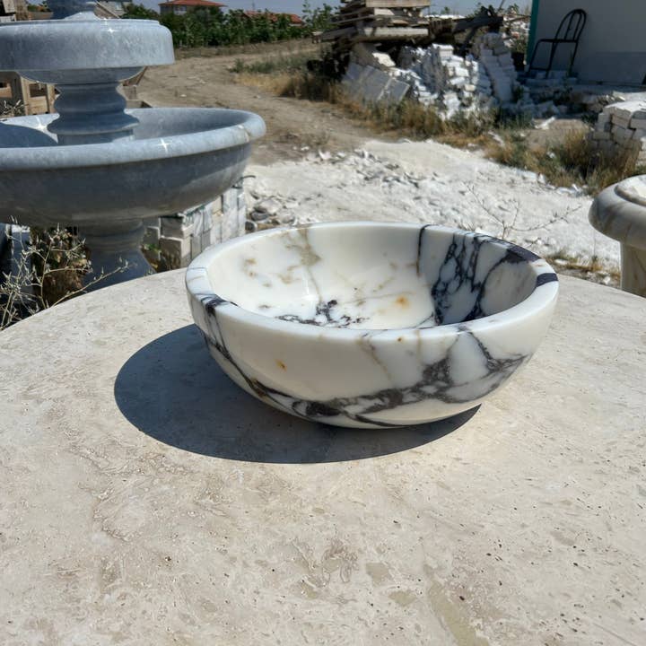 Arbon Marble - Wholesale Bathroom Accessory Set - Calacatta Viola Sink Bowl, 16 inch Round White Marble Sink Bathroom Vanity Top for Rustic Farmhouse