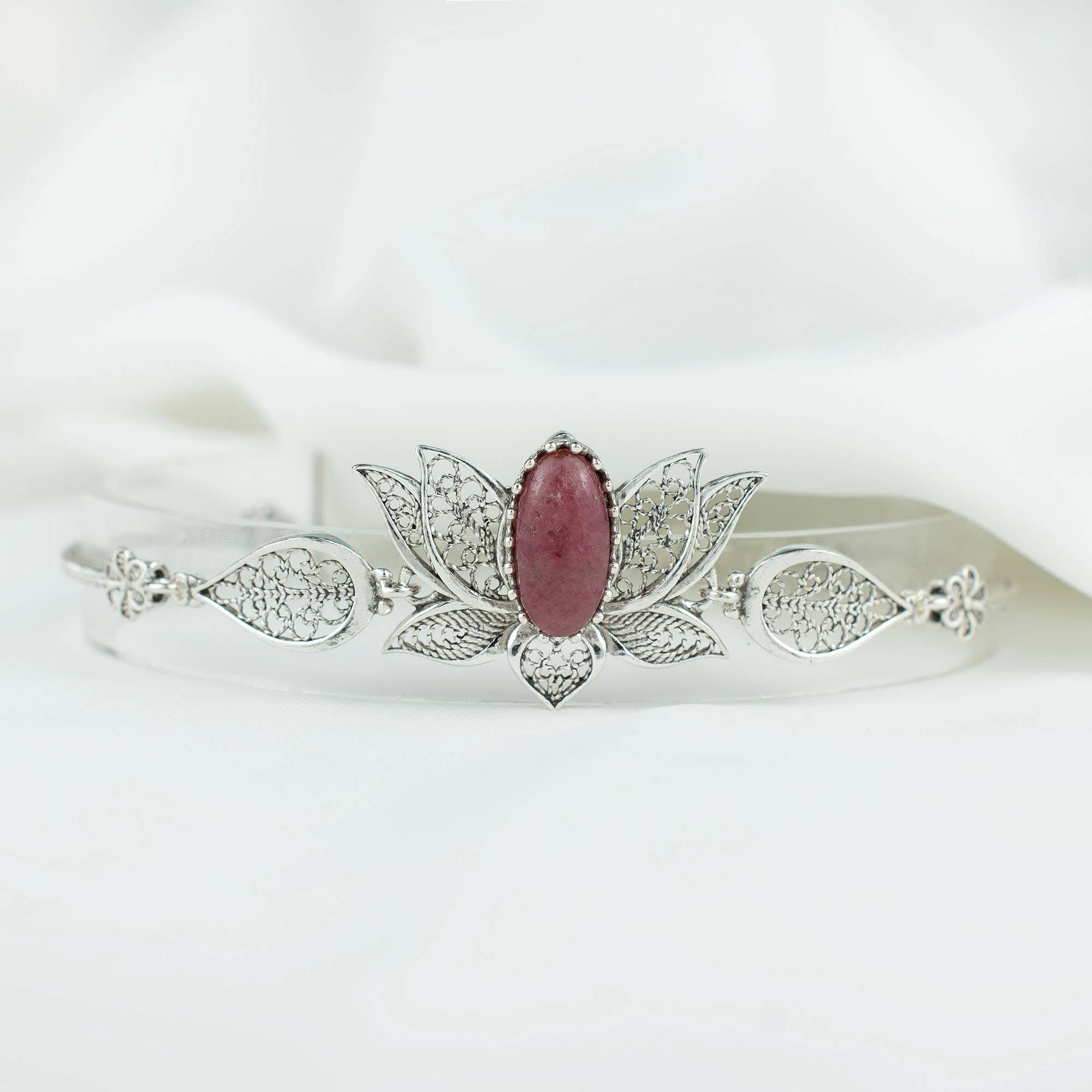 Filigranist Jewelry - Wholesale Link & Chain Bracelet - Multi Gemstone Women Silver Lotus Flower Link Bracelet15