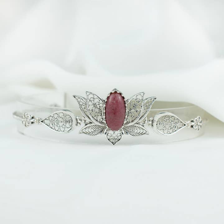 Filigranist Jewelry - Wholesale Link & Chain Bracelet - Multi Gemstone Women Silver Lotus Flower Link Bracelet15