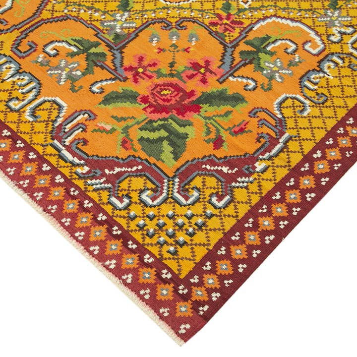 RUG N CARPET - Wholesale Vloerkleed - 6x10 Gele Handgemaakte Moldavische Kilim Tapijt - 233773