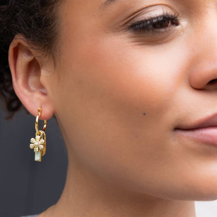 Scout Curated Wears - Wholesale Dangle Earrings - Interchangeable Charm Earring - Aqua Terra/Peace/Gold