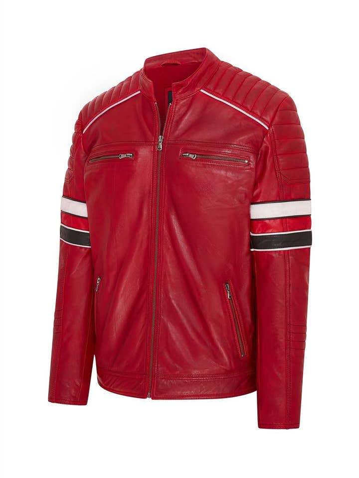 Infinity Leather (Upperclass Fashions Ltd) - Wholesale Leather Jacket - Men's - Mens Quilted Leather Biker Racing Jacket- Brevik