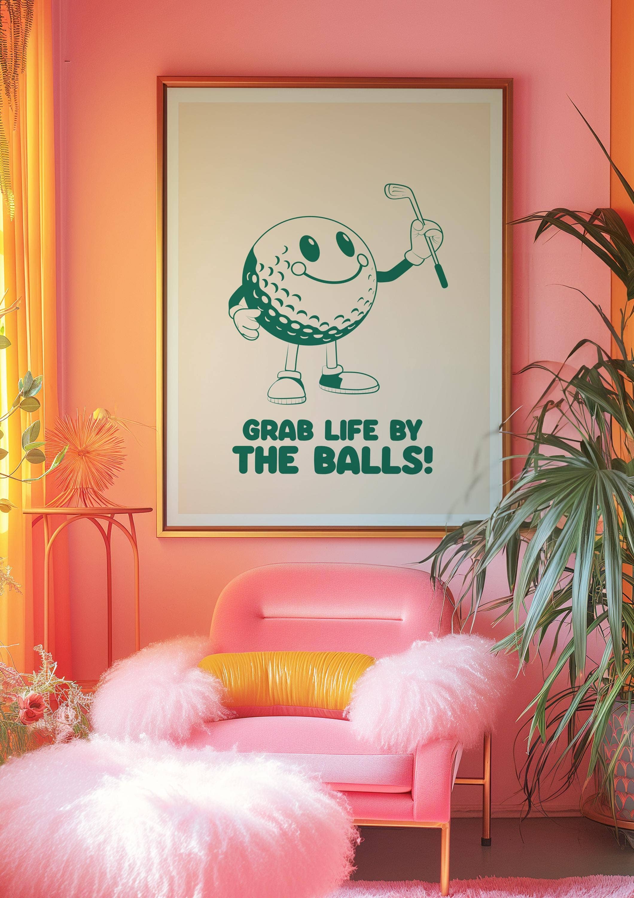 Hound & Fox Print Co – wholesale Art print – Playful Retro Golf Ball Mascot Art Print2