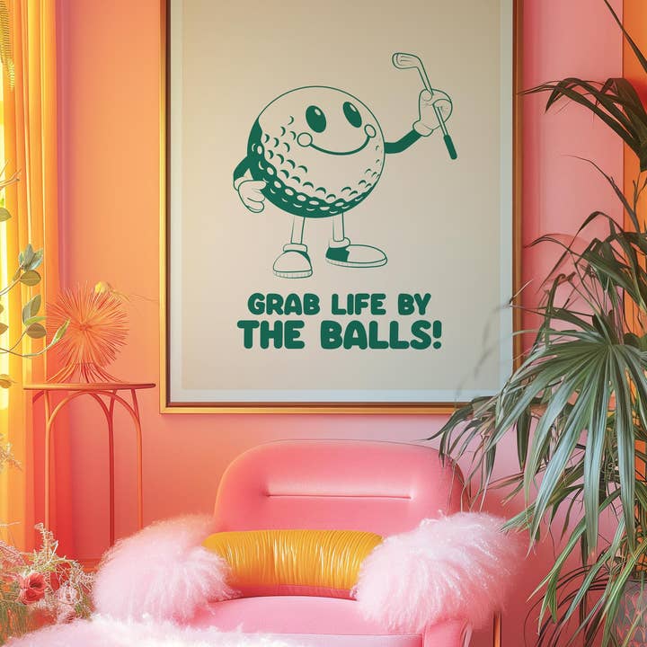 Hound & Fox Print Co – wholesale Art print – Playful Retro Golf Ball Mascot Art Print2