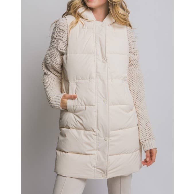 Paperdoll – wholesale Väst - Dam – Lång vadderad väst med huva9