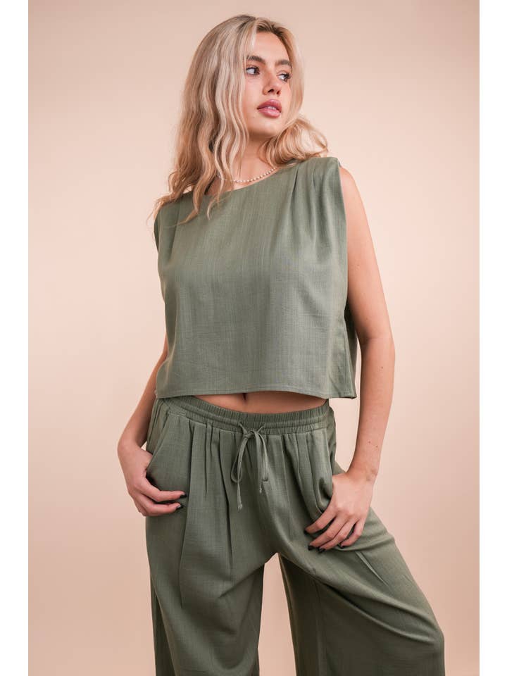 VERY J - Wholesale Top & Pant Set (NOT Loungewear) - Women's - NT12090SET-Solid Woven Top & Pants Set