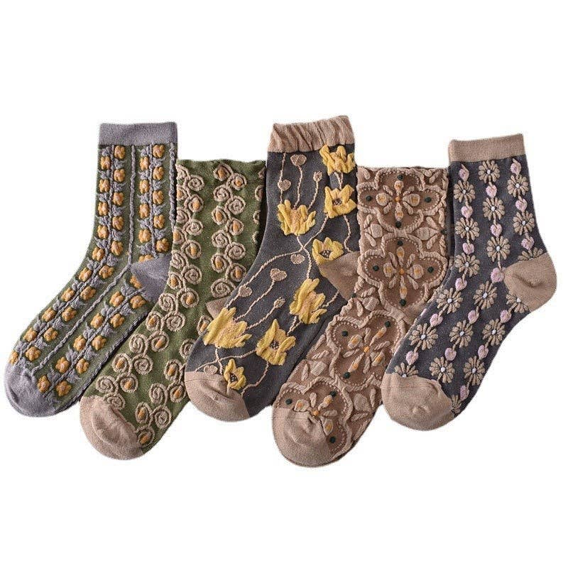Sheer Trend – wholesale Socks – Women's – 5-Color Mixed Three-Dimensional Relief Women's Sock Set5