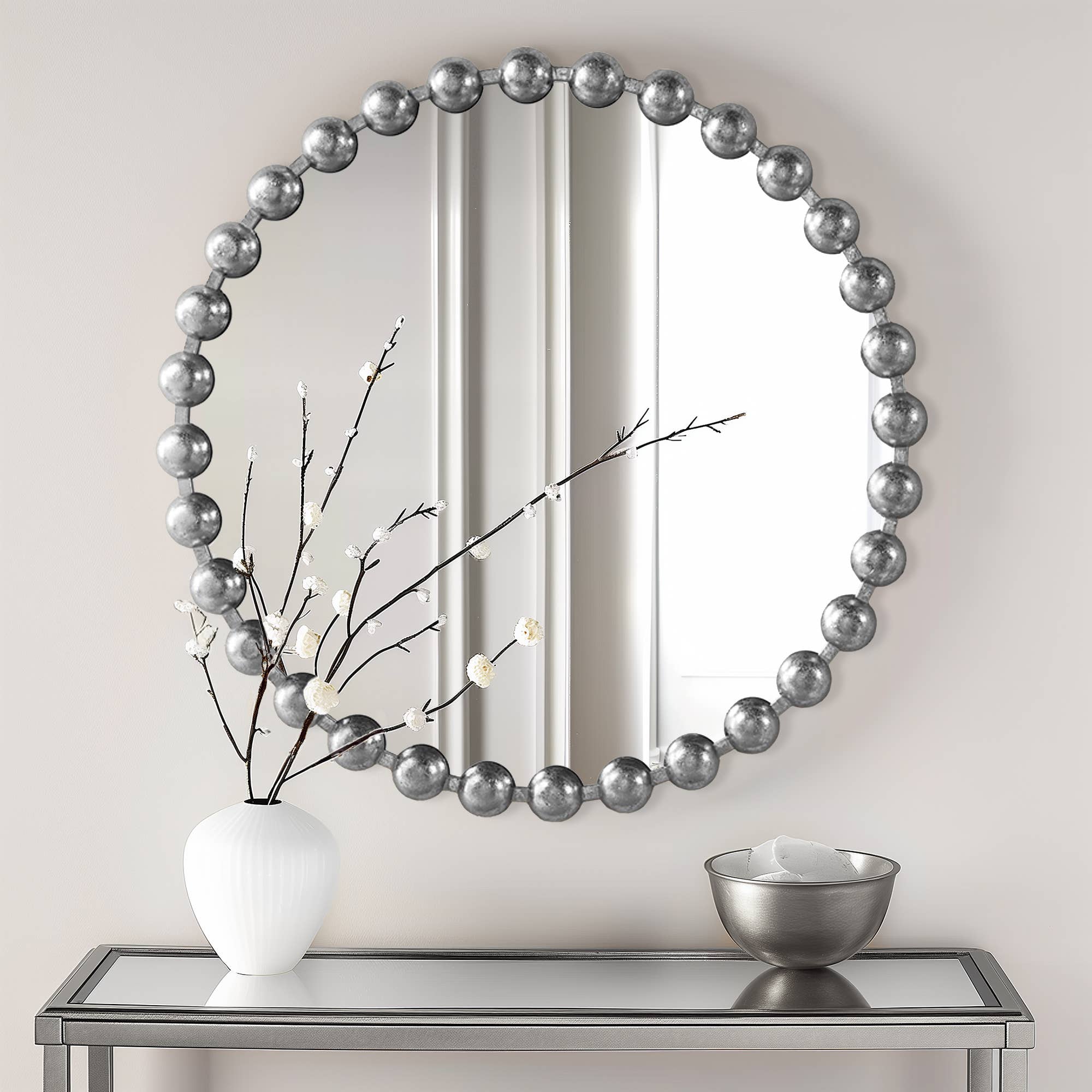Olliix - Wholesale Wall Mirror - Round Iron Framed Wall Decor Mirror, Silver4