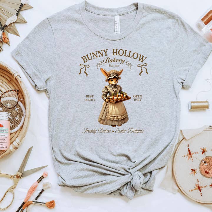 Easter Graphic Tees Women Retro | Bunny Bakery Cottagecore for wholesale by Joyful Moose