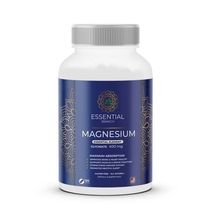 Supplément de glycinate de magnésium 400 mg : favorise la santé musculaire pour la vente par Essential Branch