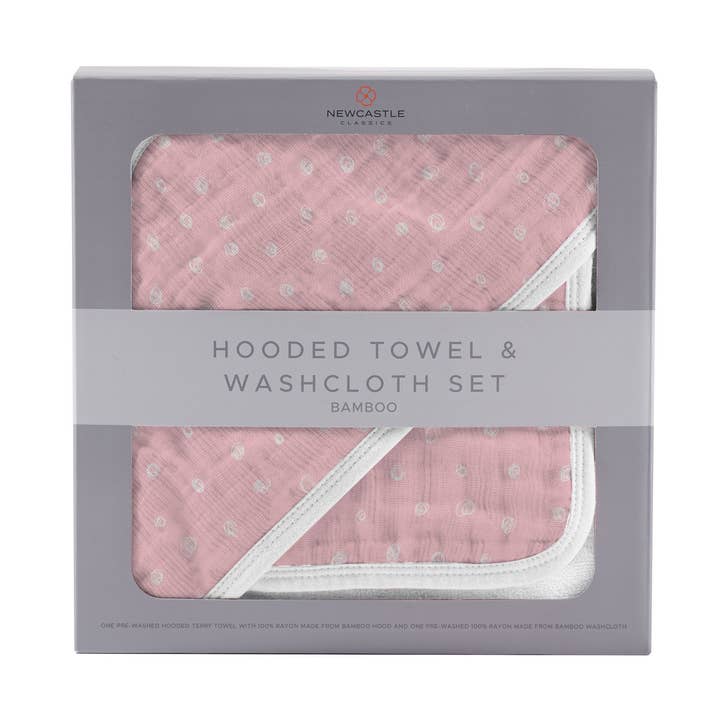 Newcastle Classics - Vendita all'ingrosso Set asciugamani - Set asciugamano e salvietta con cappuccio a pois rosa perla0