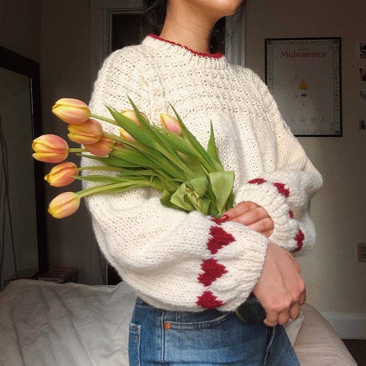 Ivory Valentines Hearts Jacquard Slouchy Knit Jumper for wholesale on Faire0