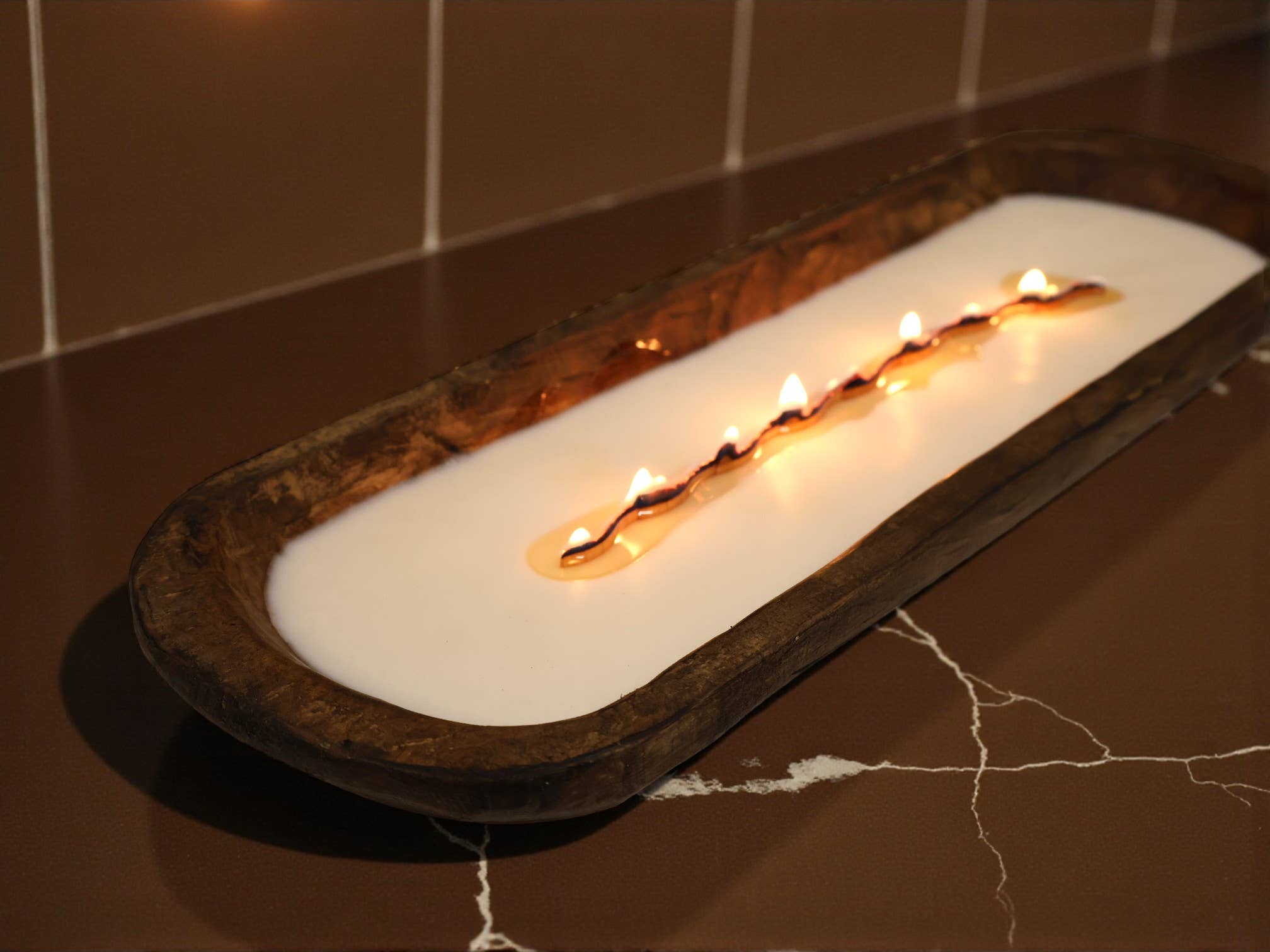 Agaboo Candle – wholesale Jar/filled candle – Wooden Dough Bowl Candle with Wavy Wooden Wick 2x19.5in7