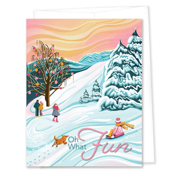 Linda Sholberg Art - Wholesale Season's Greetings Card - Sledding Fun Greeting Card (4.25x5/A2)0