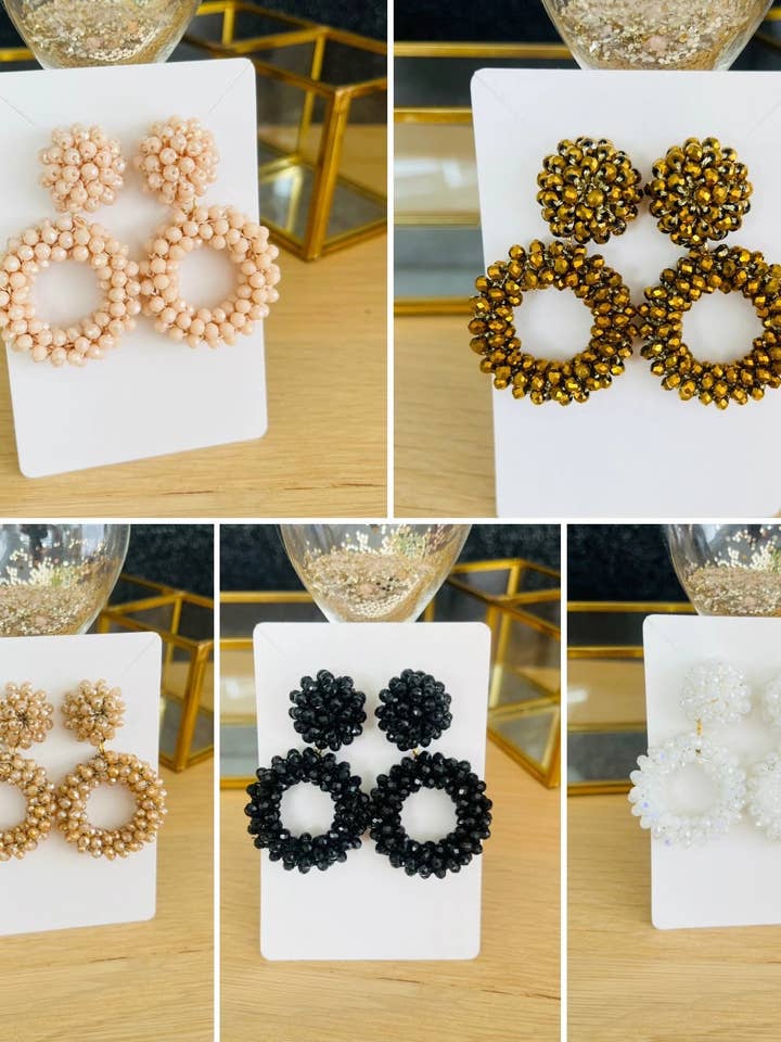 Brincos PERLA - redondos em contas tecidas (5 cores) por atacado de Innaya